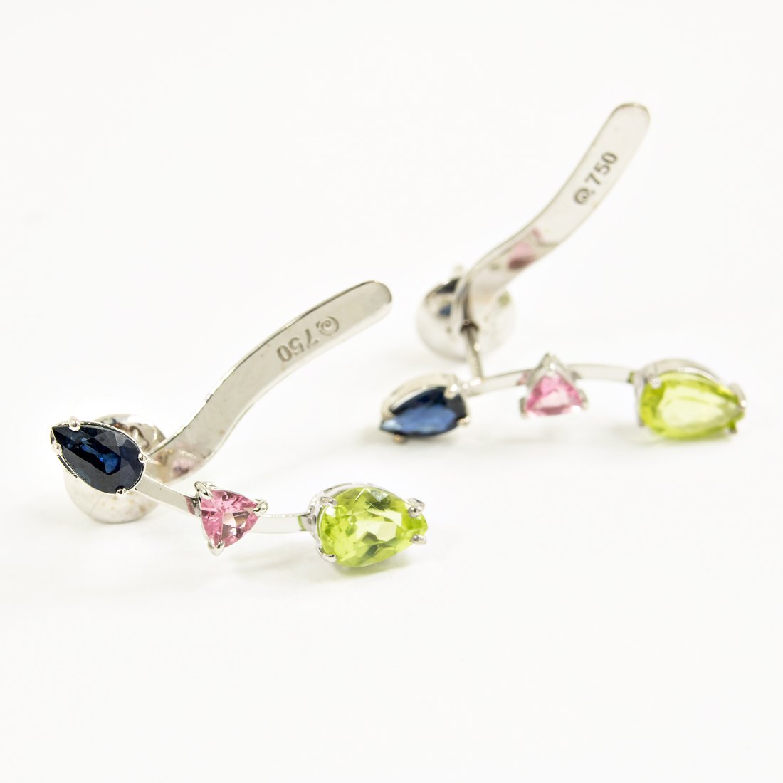 Earcuff Gotas Safiras e Peridotos TRilhons Turmalinas Rosas