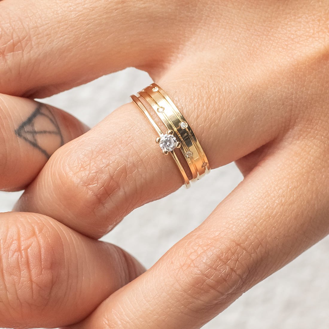 Aliança 2 Frisos Diamante 3,6mm 18k