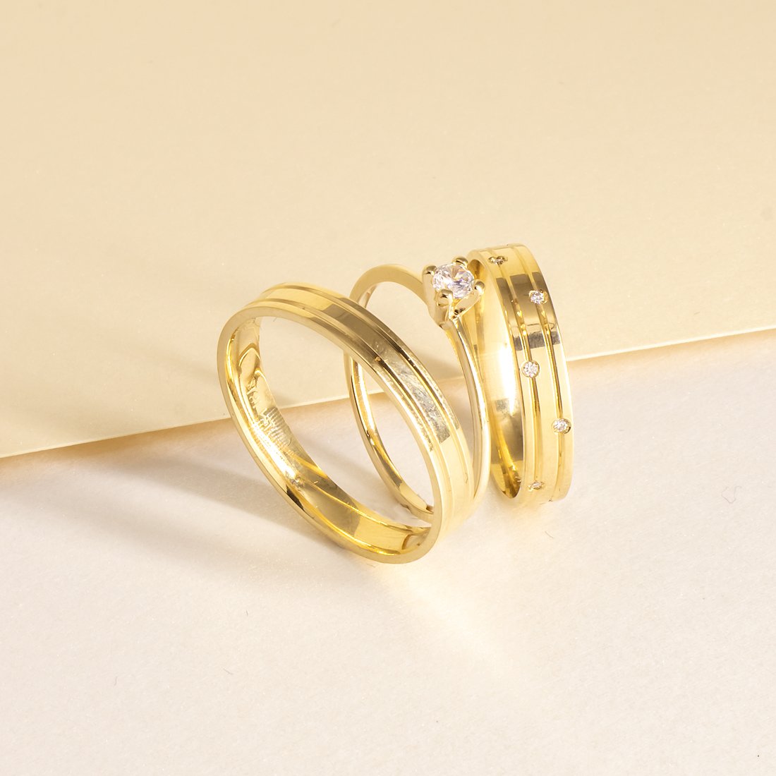 Aliança 2 Frisos Diamante 3,6mm 18k