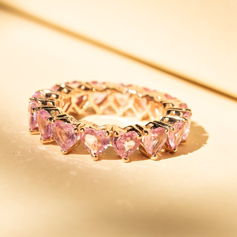 Aliança inteira coração Safira Rosa 