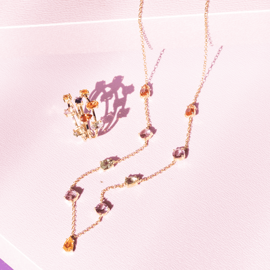 Anel 3 Aros Candy Safiras Coloridas Ouro 18k