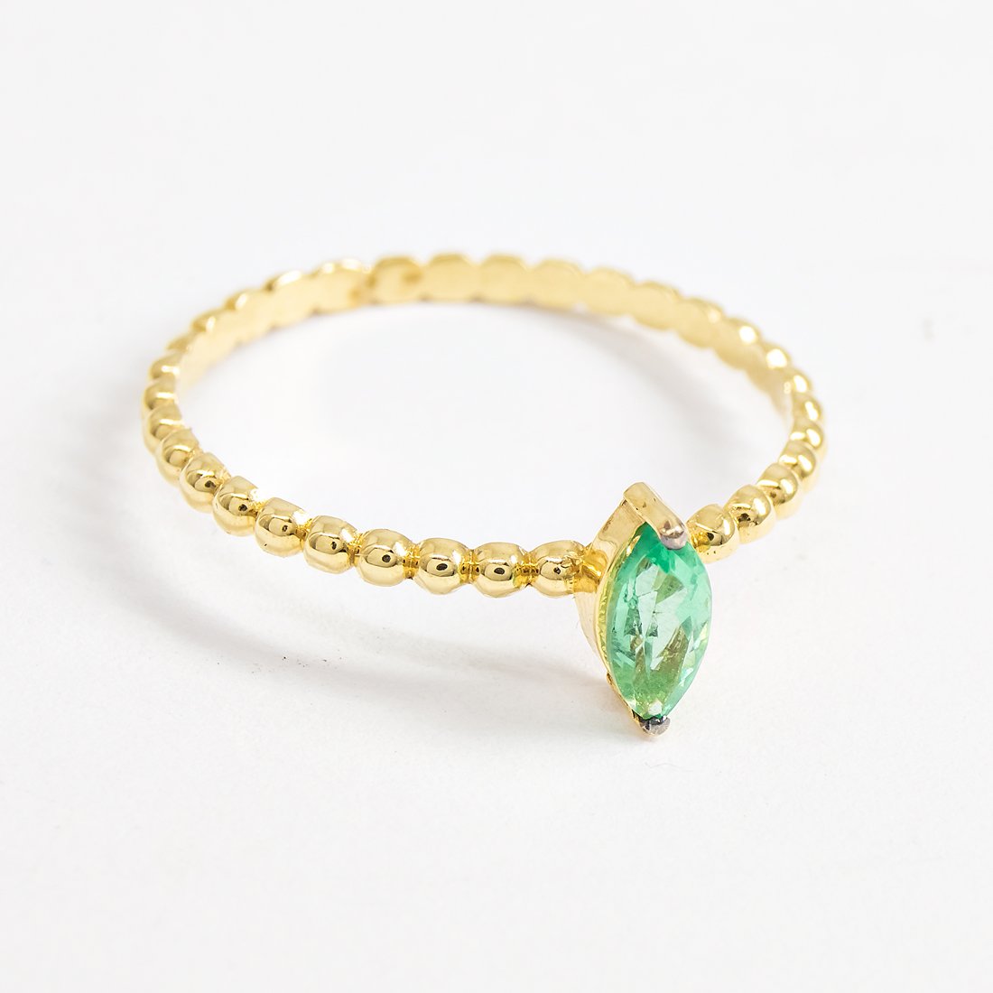 Anel Aro Bolinhas Navete Esmeralda Ouro 18K