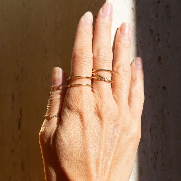 Anel Aro Duplo Sobreposto Ouro 18K