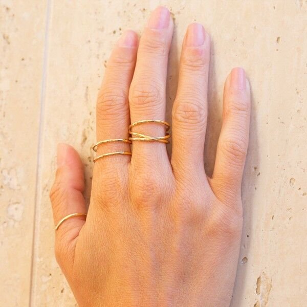 Anel Aro Duplo Sobreposto Ouro 18K