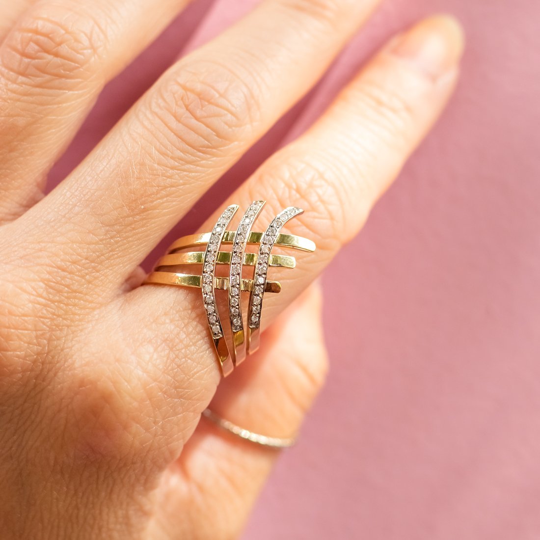 Anel Aros Cruzados Diamantes