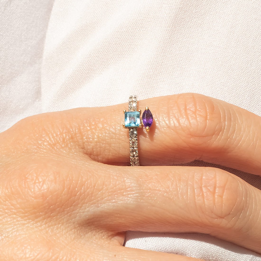 Anel Candy Diamantes Topázio e Ametista