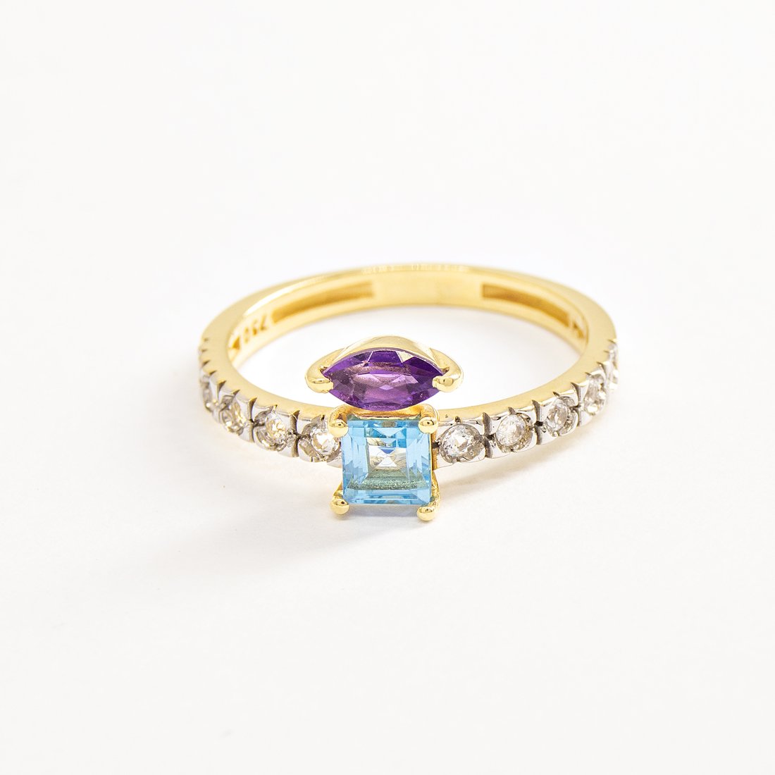 Anel Candy Diamantes Topázio e Ametista
