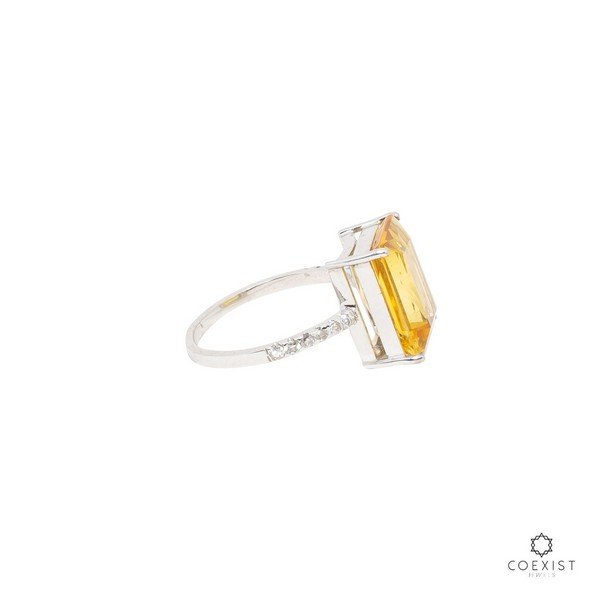 Anel Citrino Retangular Diamantes