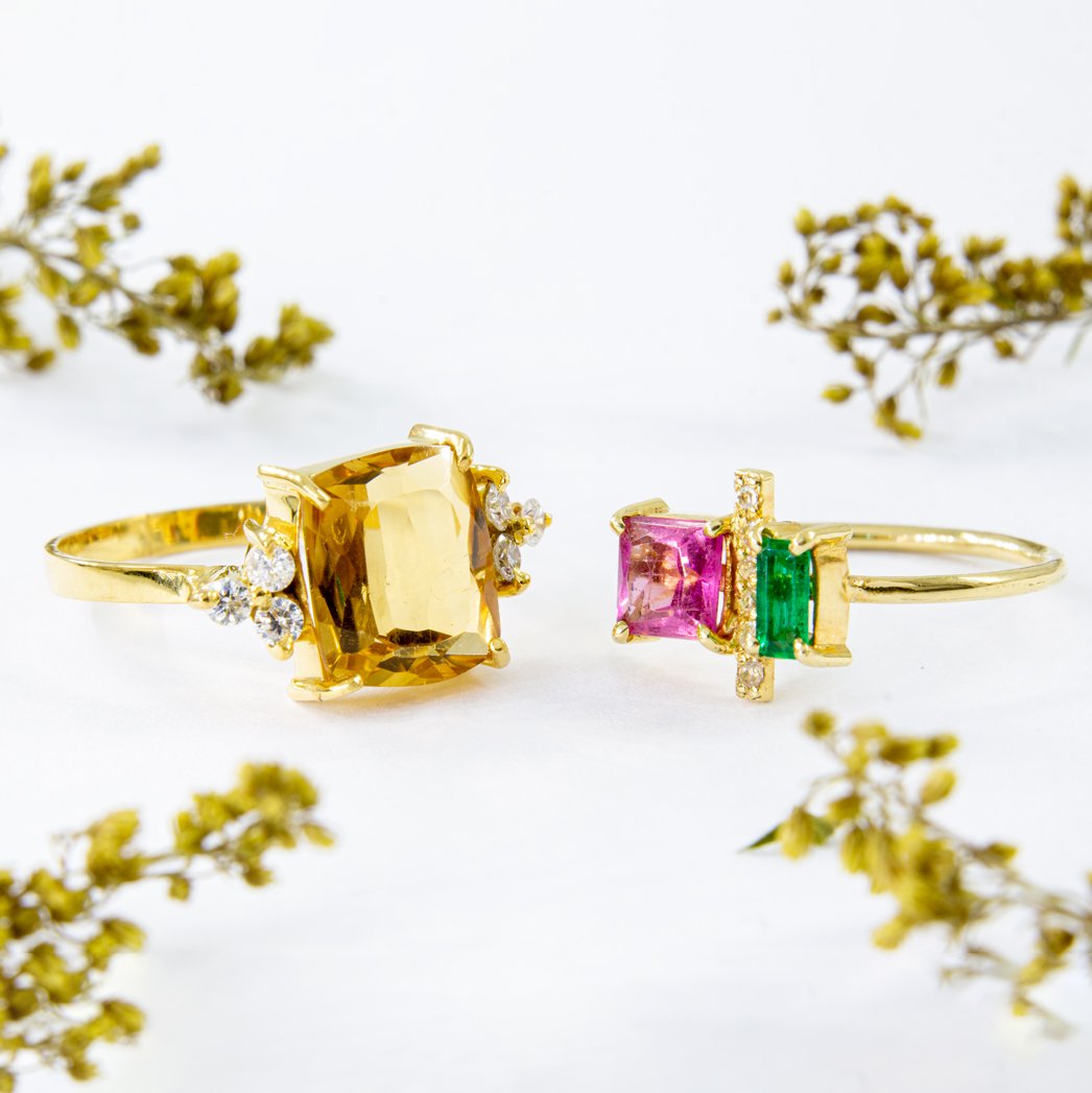 Anel Citrino Trilhon Diamantes