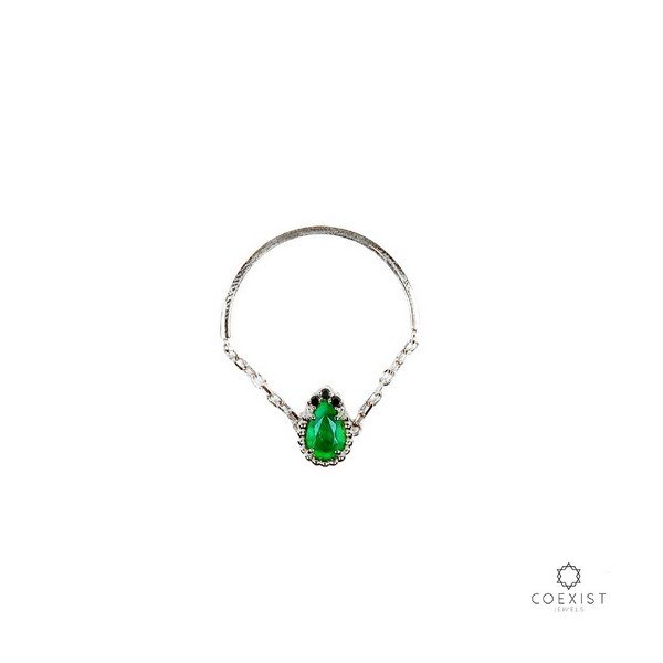 Anel Corrente Gota Esmeralda e Diamantes Negros