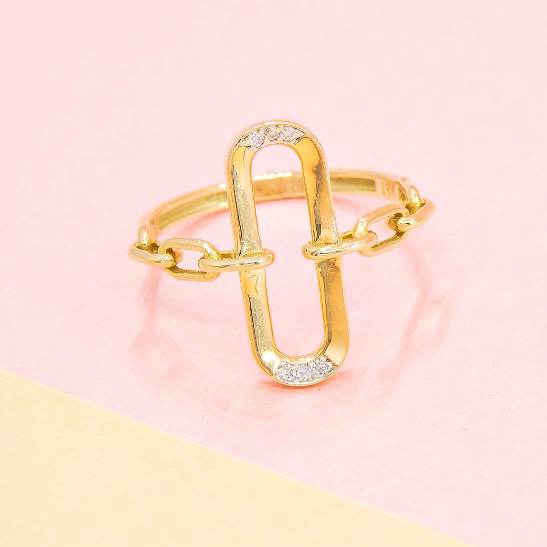 Anel Corrente Oval e Diamantes