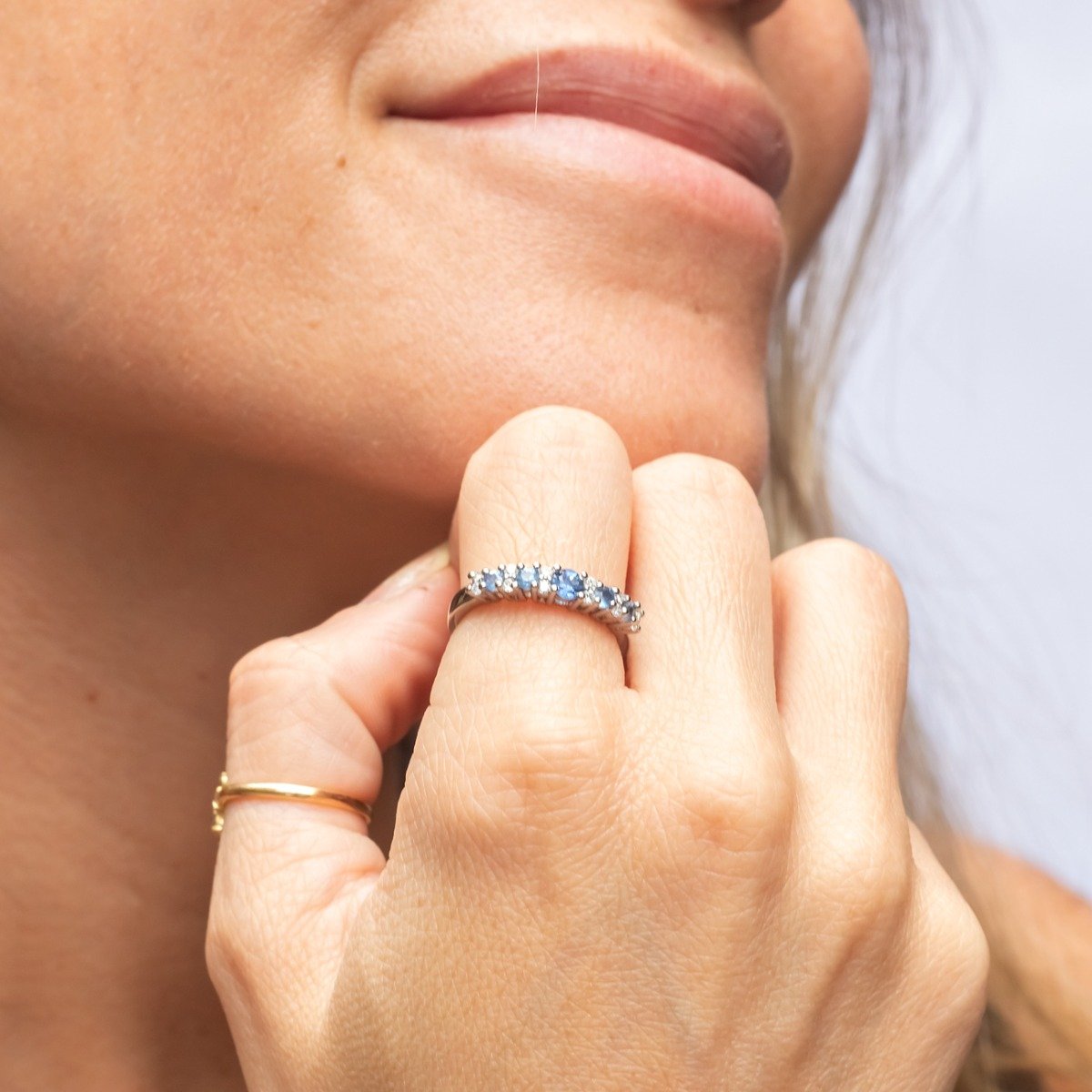 Anel Diamantes e Safira
