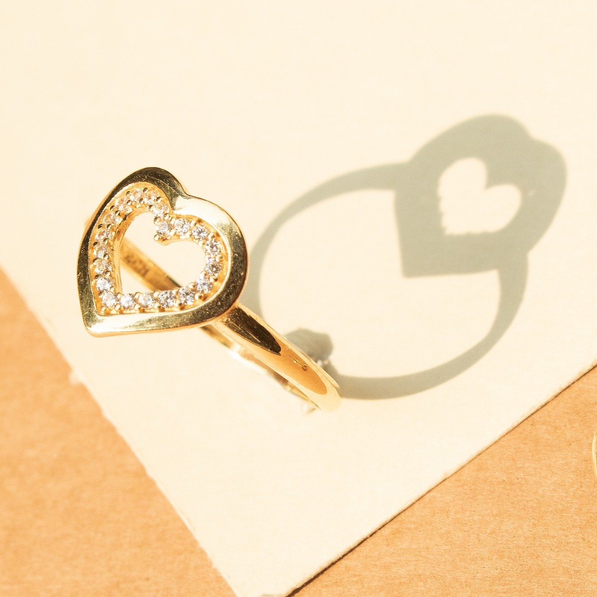 Anel double coração Stone ouro 18K