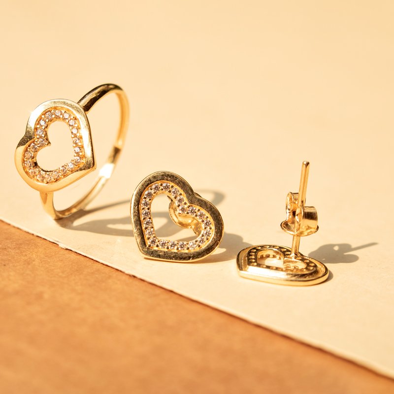 Anel double coração Stone ouro 18K