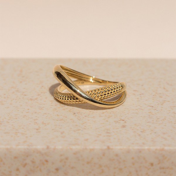 Anel Double Curve Bolinhas 