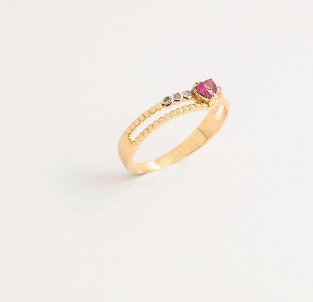 Anel Duplo Bolinhas Coroa Diamantes Coração Rubi
