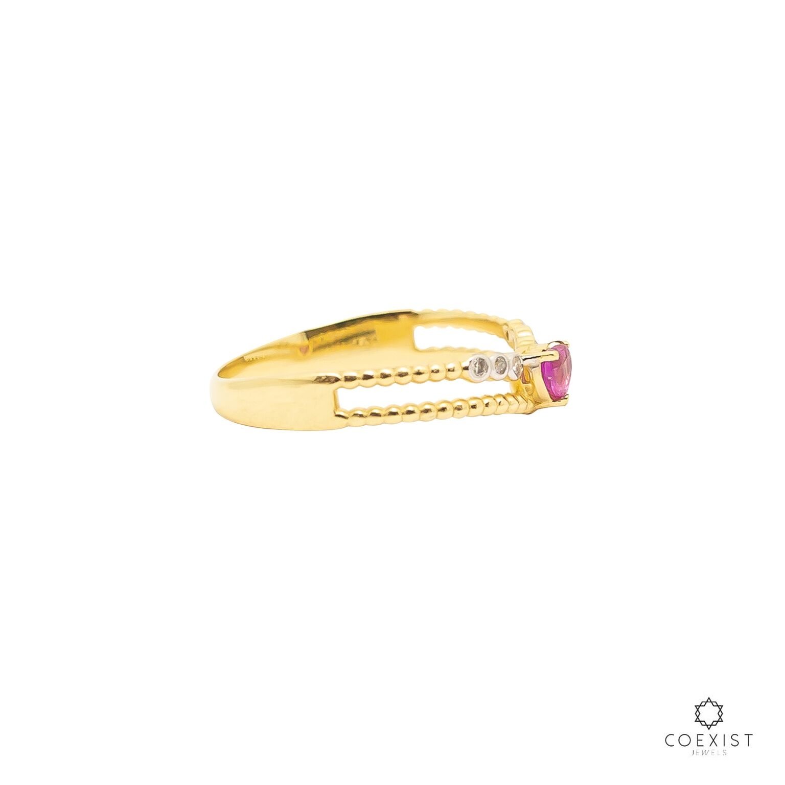 Anel Duplo Bolinhas Coroa Diamantes Coração Rubi