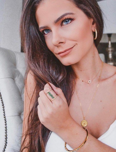 Anel Duplo Diamantes Esmeraldas Centrais