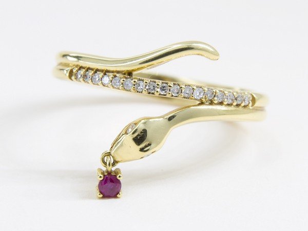 Anel Duplo Snake Rubi e Diamantes