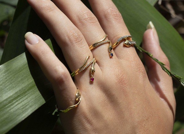 Anel Duplo Snake Rubi e Diamantes