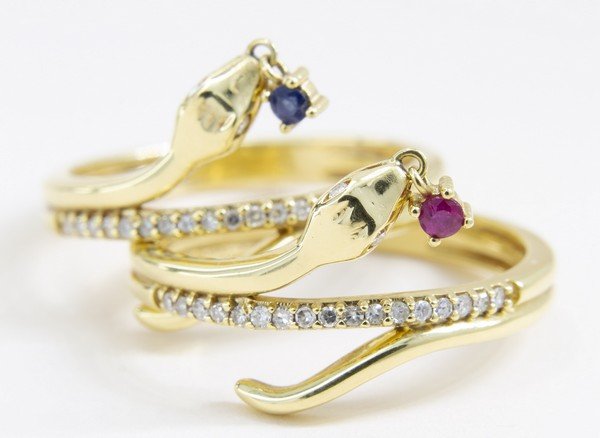 Anel Duplo Snake Safira e Diamantes