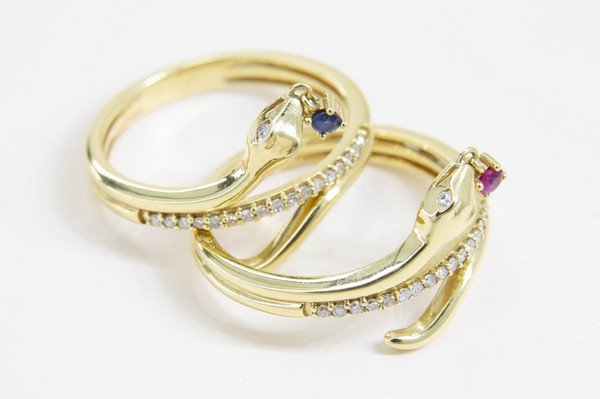 Anel Duplo Snake Safira e Diamantes