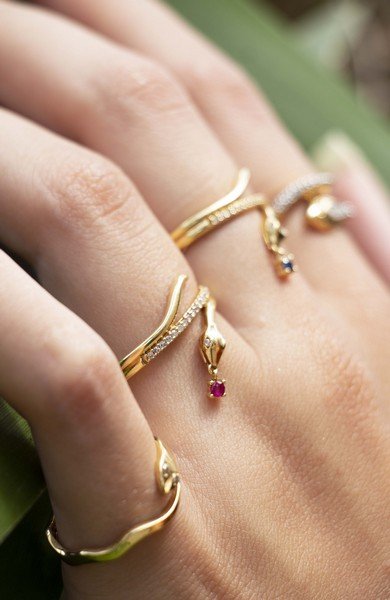 Anel Duplo Snake Safira e Diamantes