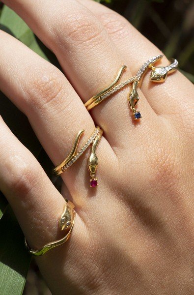 Anel Duplo Snake Safira e Diamantes