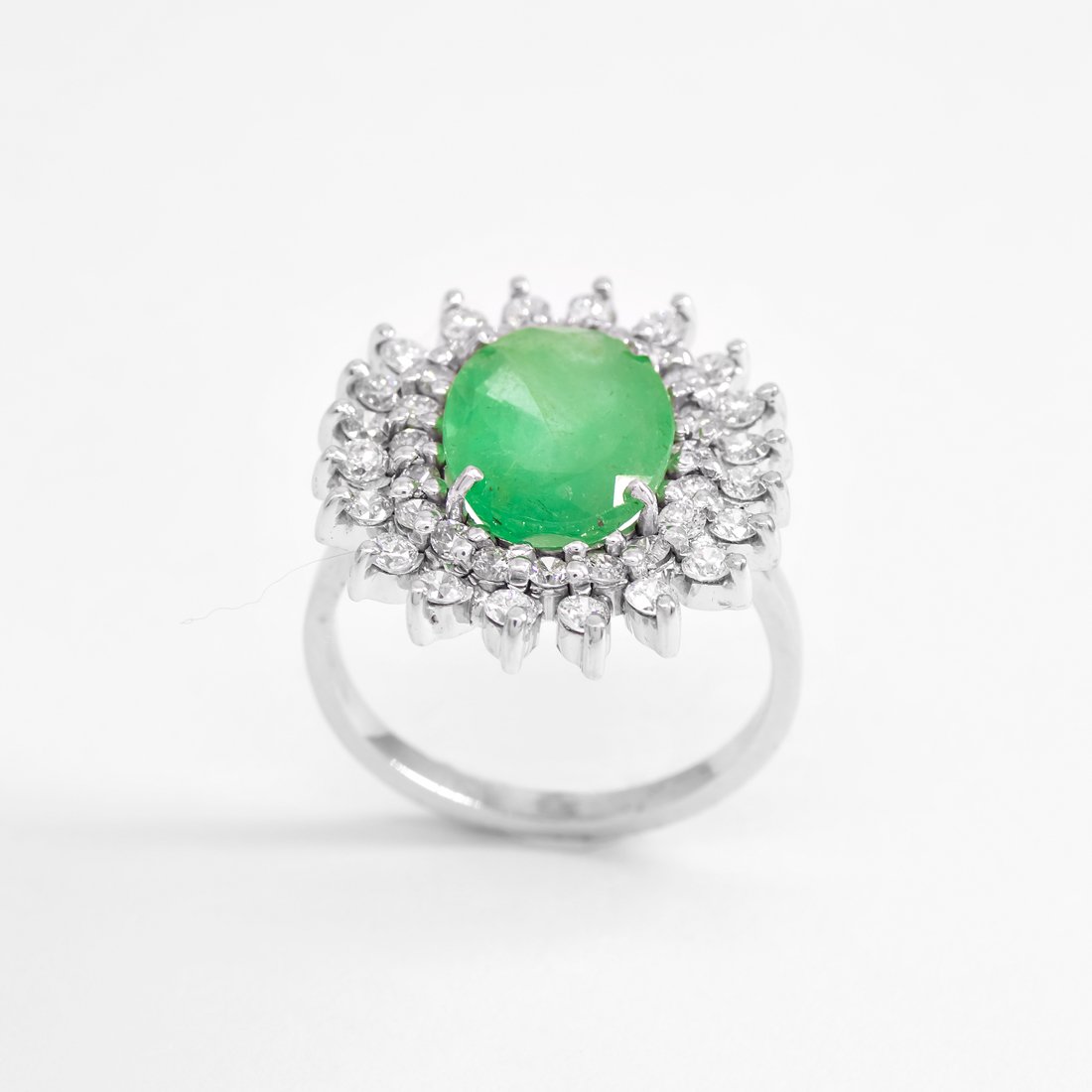 Anel Esmeralda Oval Volta Dupla Diamantes 