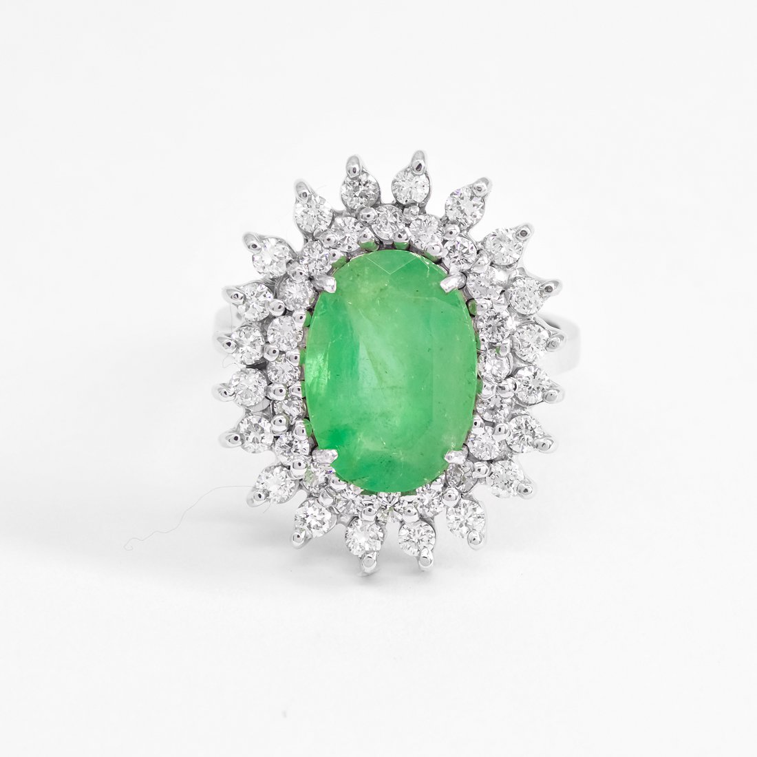 Anel Esmeralda Oval Volta Dupla Diamantes 