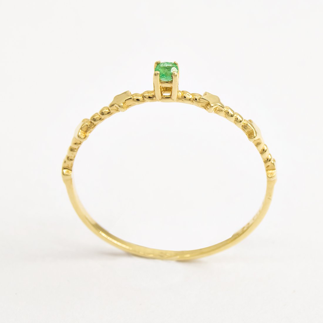 Anel Fininho Ouro 18k Esmeralda Estrelinhas