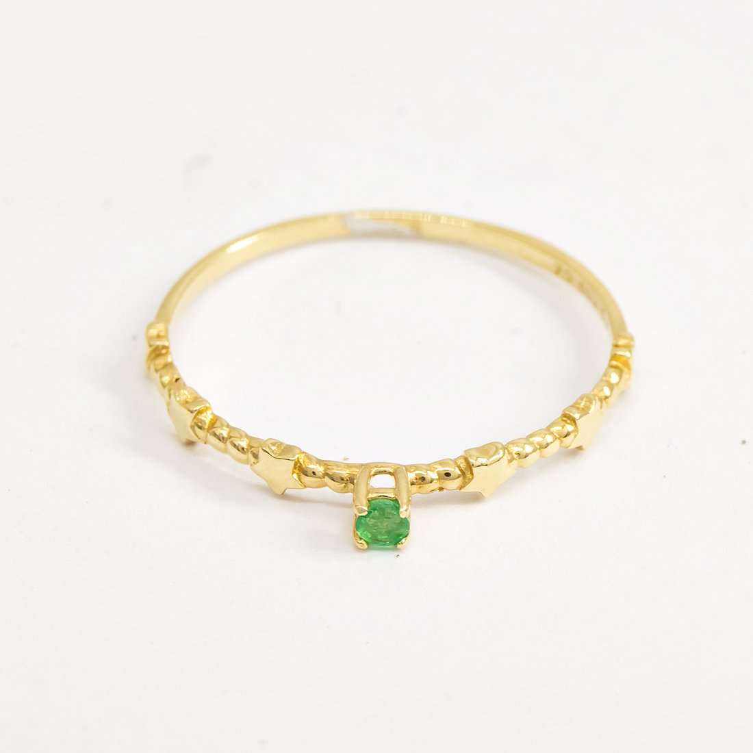 Anel Fininho Ouro 18k Esmeralda Estrelinhas
