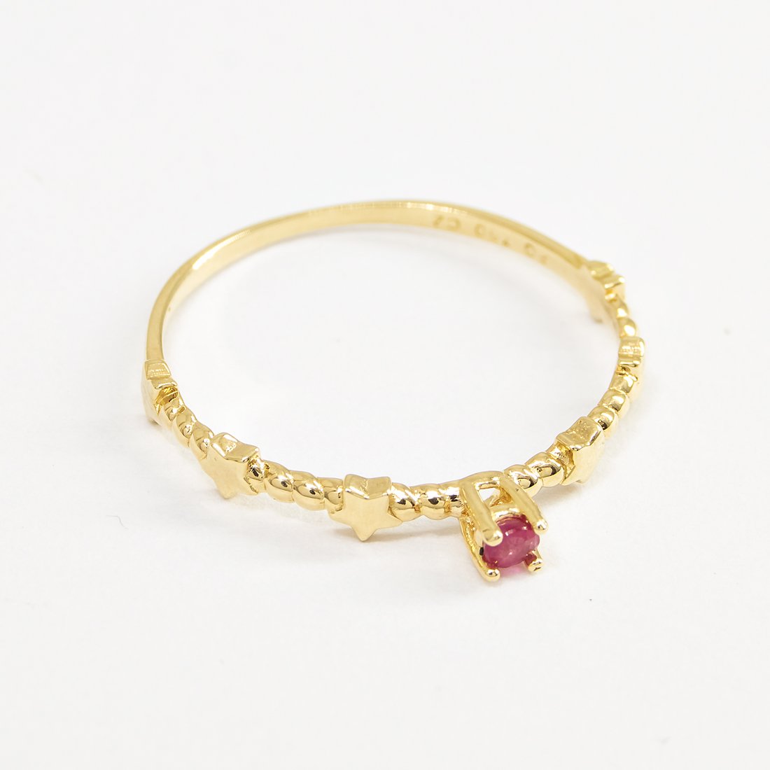 Anel Fininho Ouro 18k Rubi Estrelinhas 