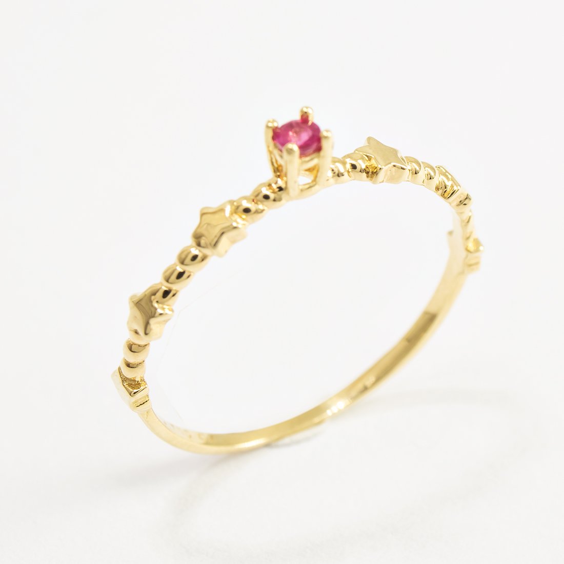Anel Fininho Ouro 18k Rubi Estrelinhas 