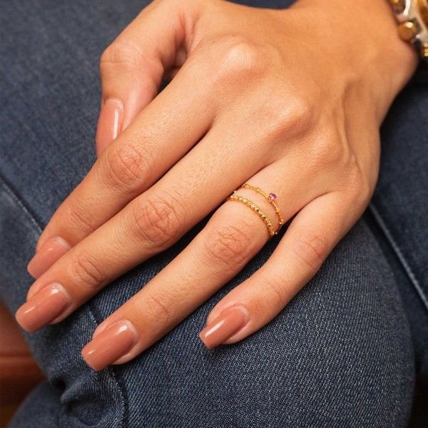 Anel Fininho Ouro 18k Rubi Estrelinhas 