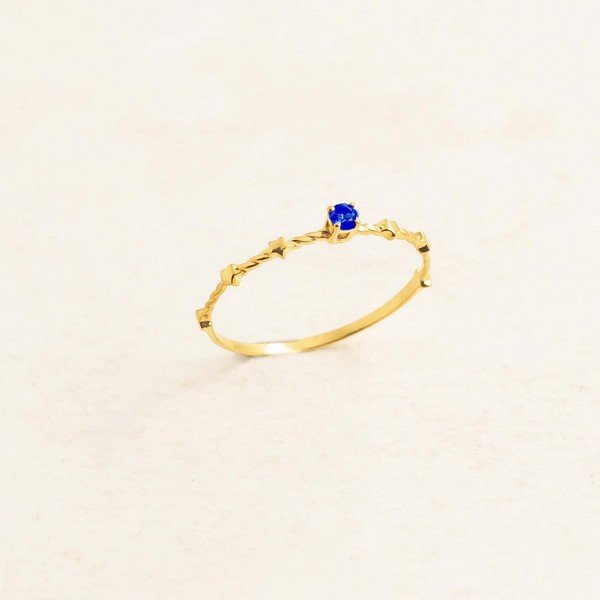 Anel Fininho Ouro 18k Safira Estrelinhas