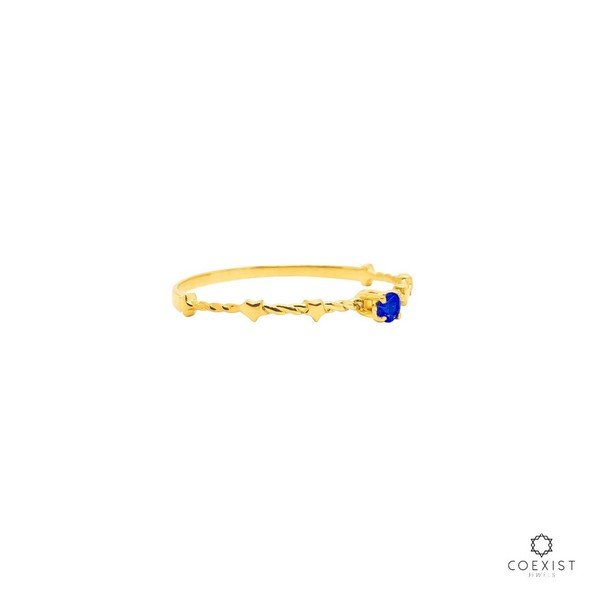Anel Fininho Ouro 18k Safira Estrelinhas