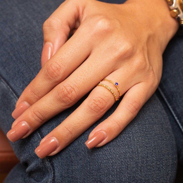 Anel Fininho Ouro 18k Safira Estrelinhas