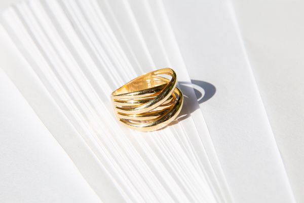 Anel Fitas Entrelaçados Ouro 18K