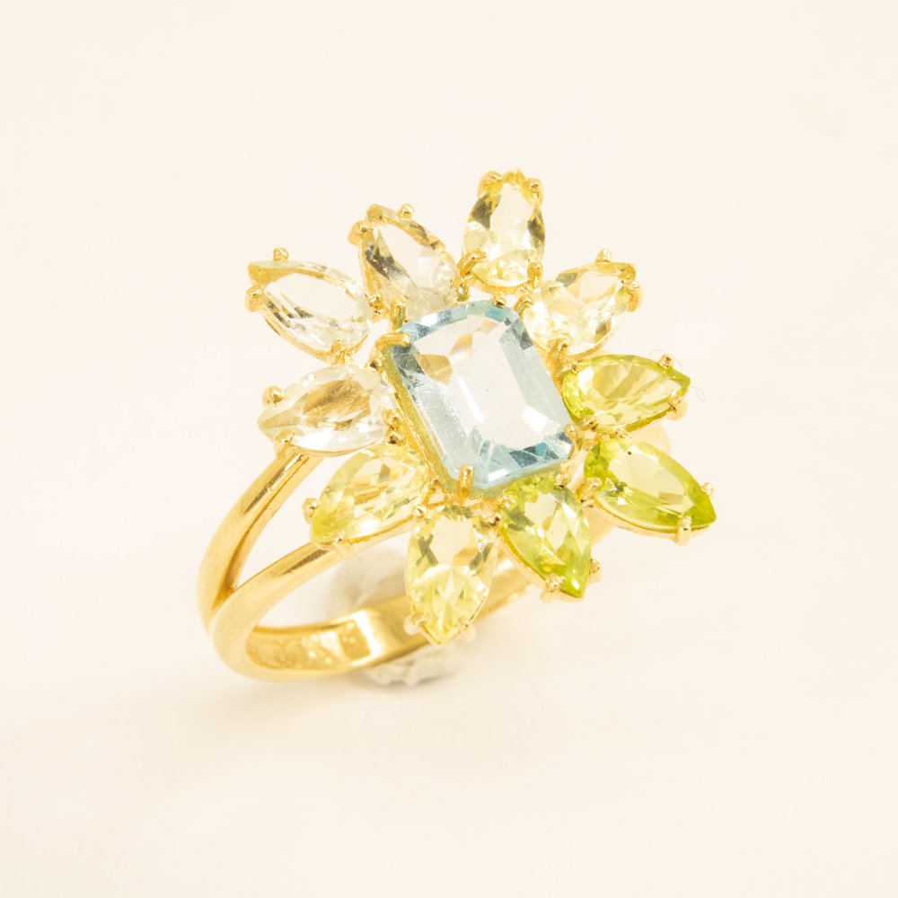 Anel Florescer Topázios e Peridotos 