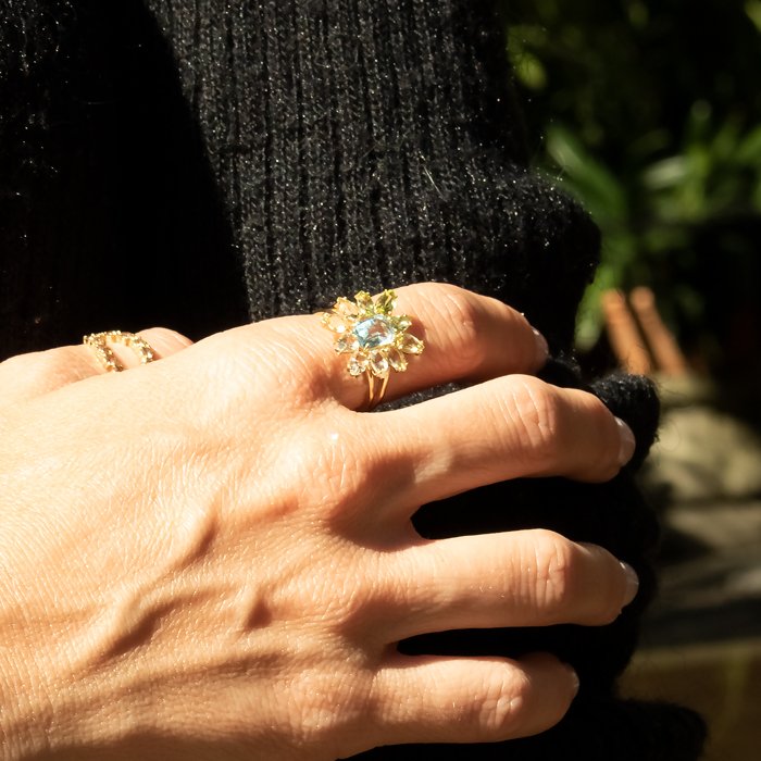 Anel Florescer Topázios e Peridotos 