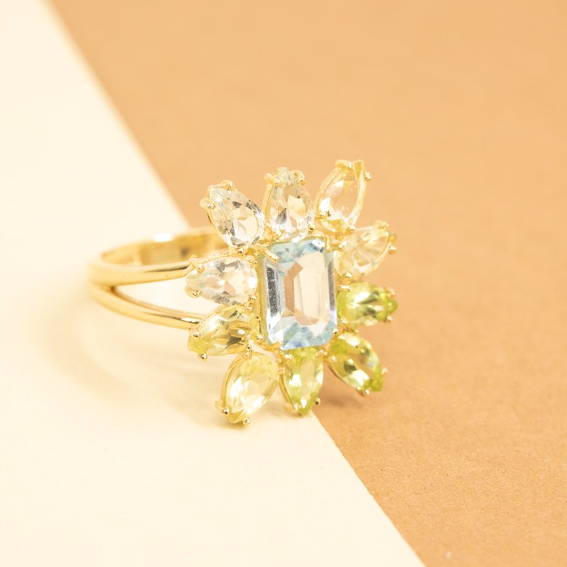Anel Florescer Topázios e Peridotos 