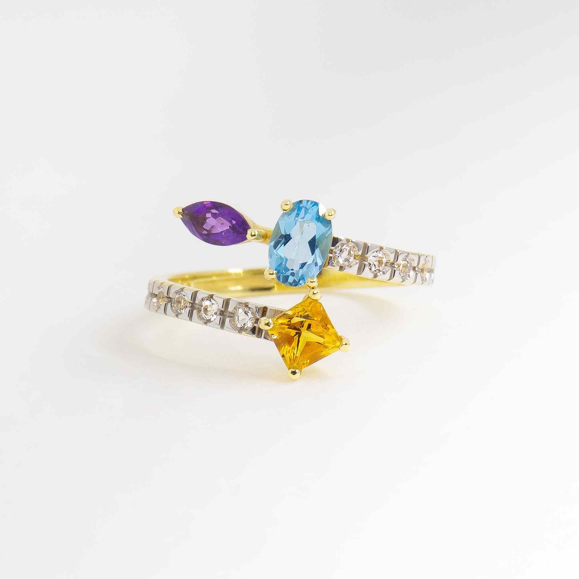 Anel Fun Diamantes Citrino e Topázio Sky