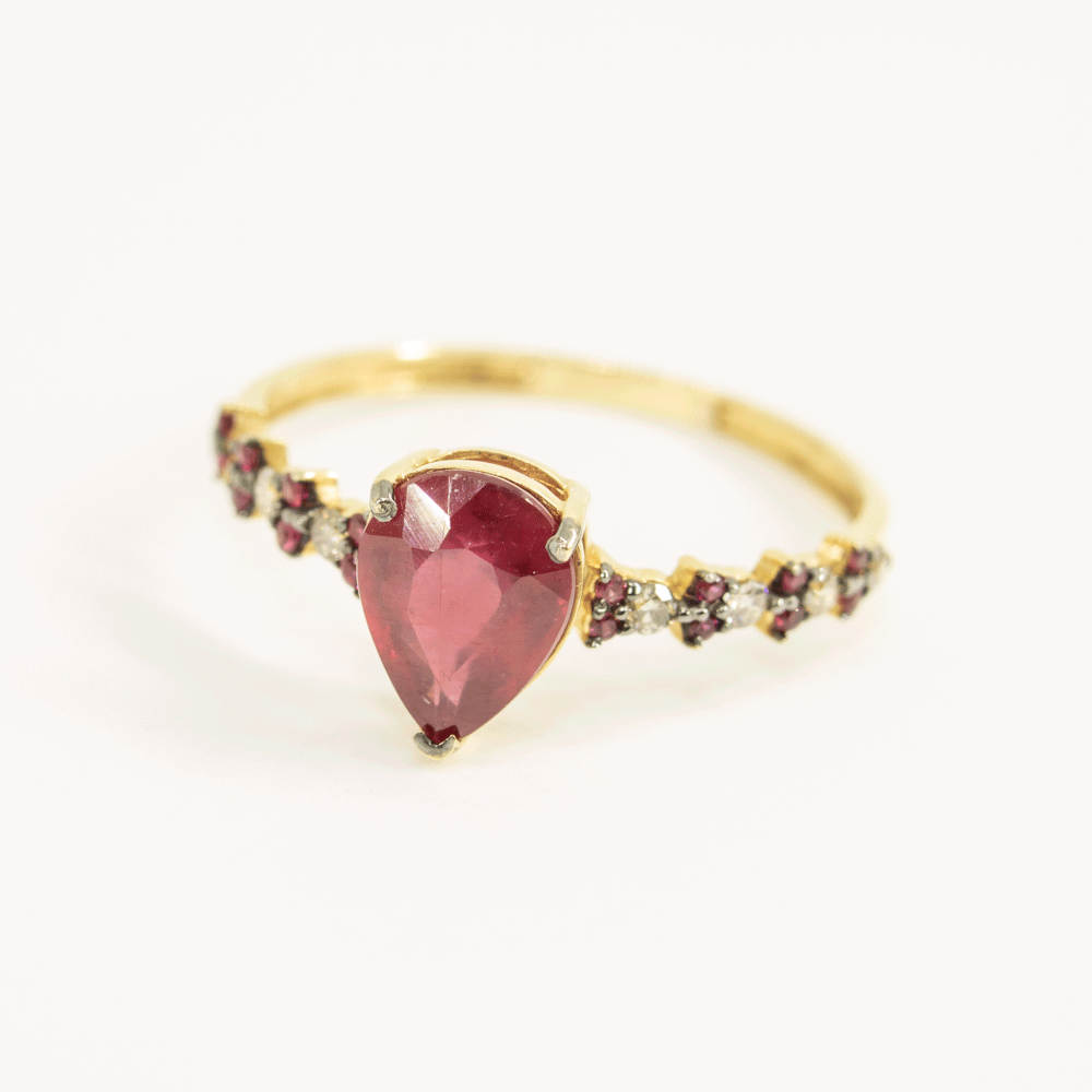 Anel Gota Rubi Diamantes e Rubis