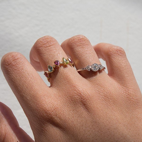 Anel Gotas Turmalinas Coloridas Ouro 18K