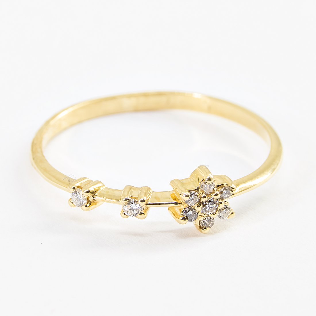 Anel Line Flor e Estrela Diamantes