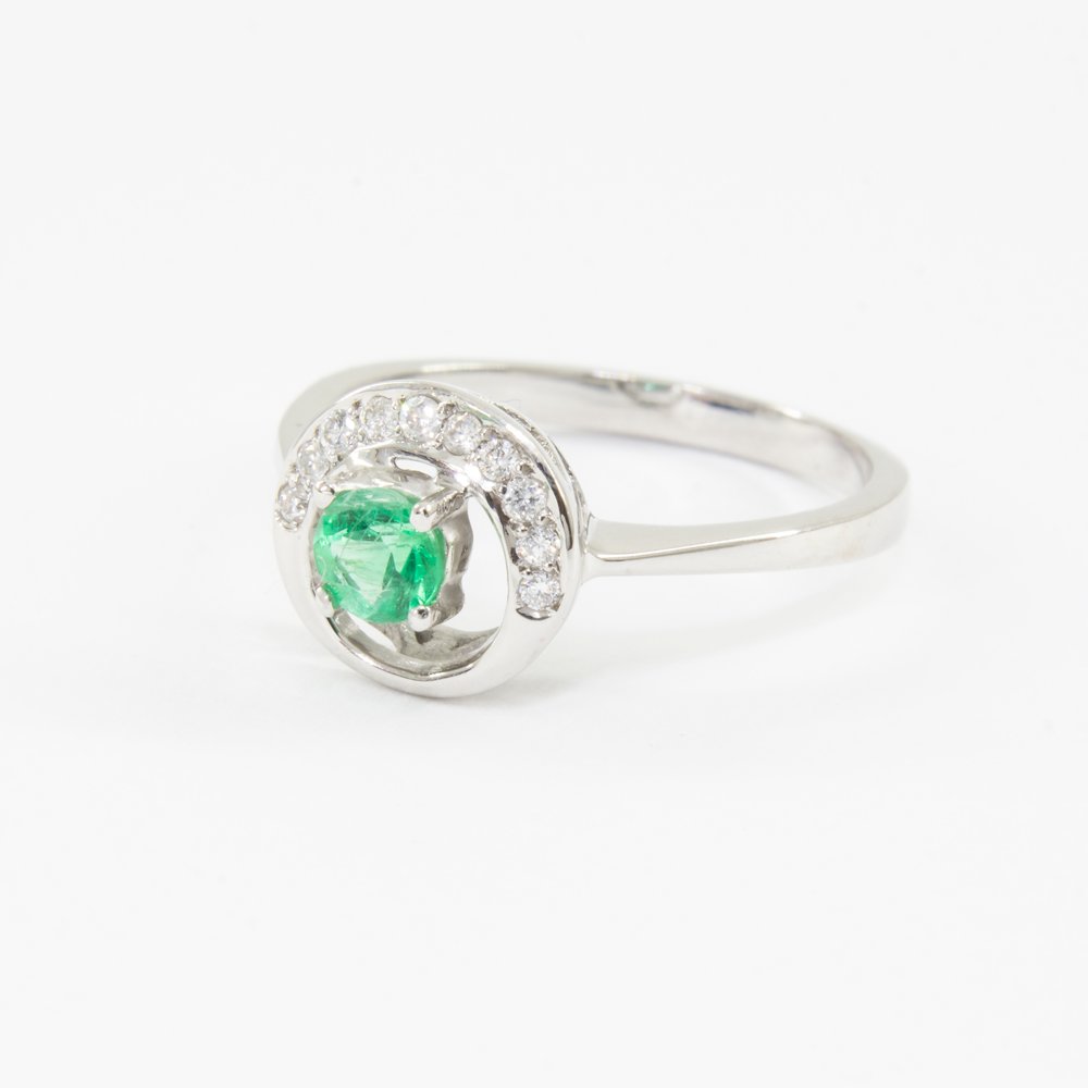 Anel meia Lua Esmeralda e Diamantes