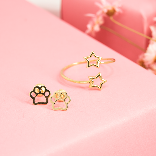 Anel Mini Garras Estrelas Ouro Liso 