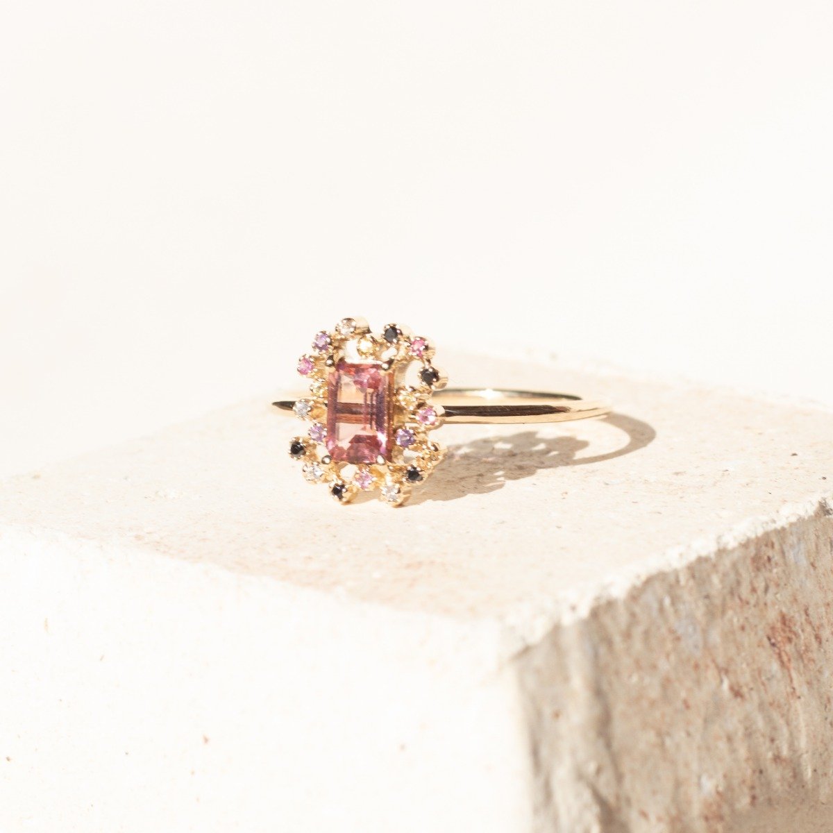 Anel Mold Safiras e Diamantes Negros