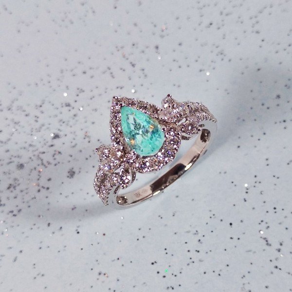 Anel Princesa Diamantes Gota Turmalina Paraíba